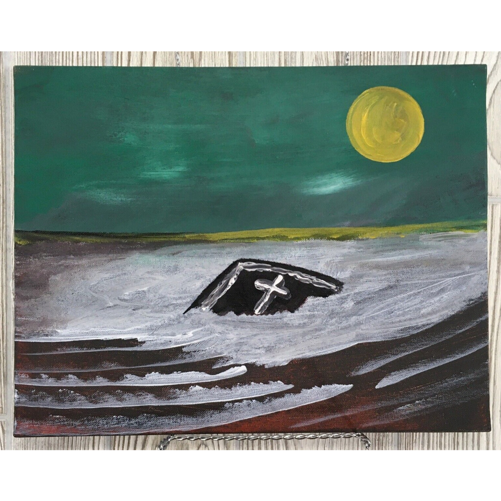 TJP Studio Original Signed Bible Surf Christian Folk Art Painting 14x11 OOAK
